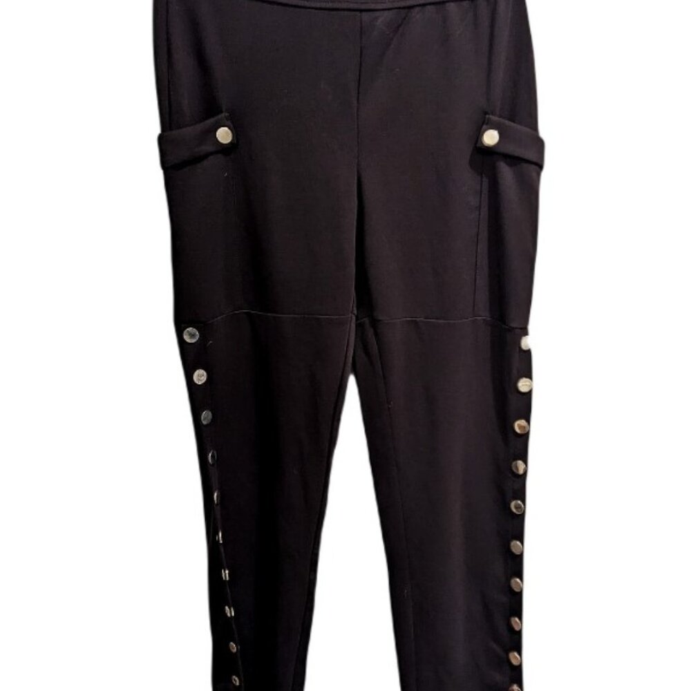 Black leggings, pants with POCKETS - Size XXL - Button detail